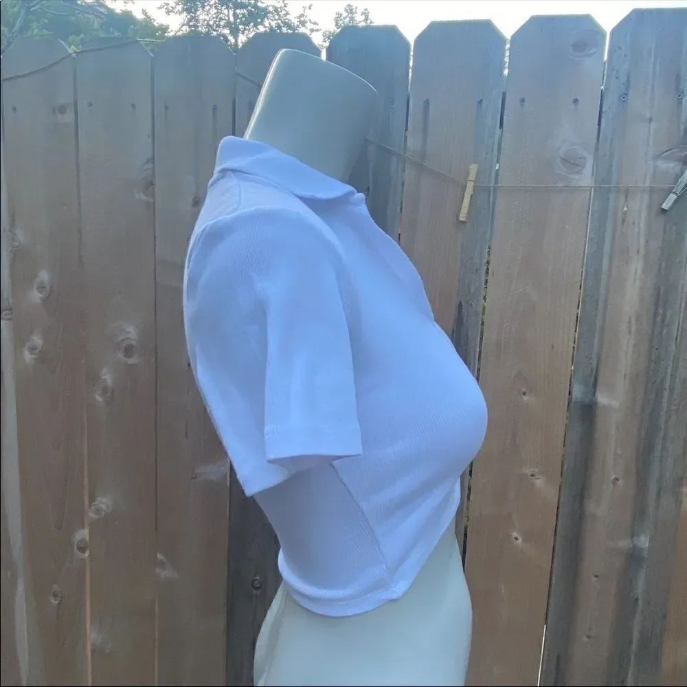 Zara RIB POLO CROP SHIRT in white size small - Picture 9 of 12